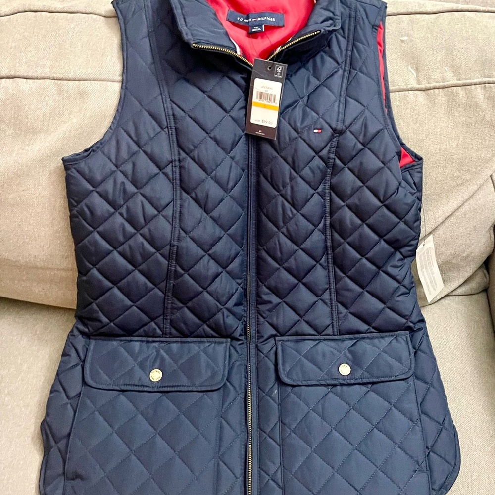 Tommy Hilfiger Women's Diamond Quilted Navy Puffer Vest S NWT